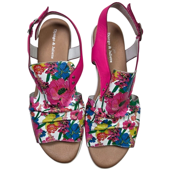 Django & Juliette Shoes - Django & Juliette Pink Floral Wedge Peep Toe Sandals Size 9.5